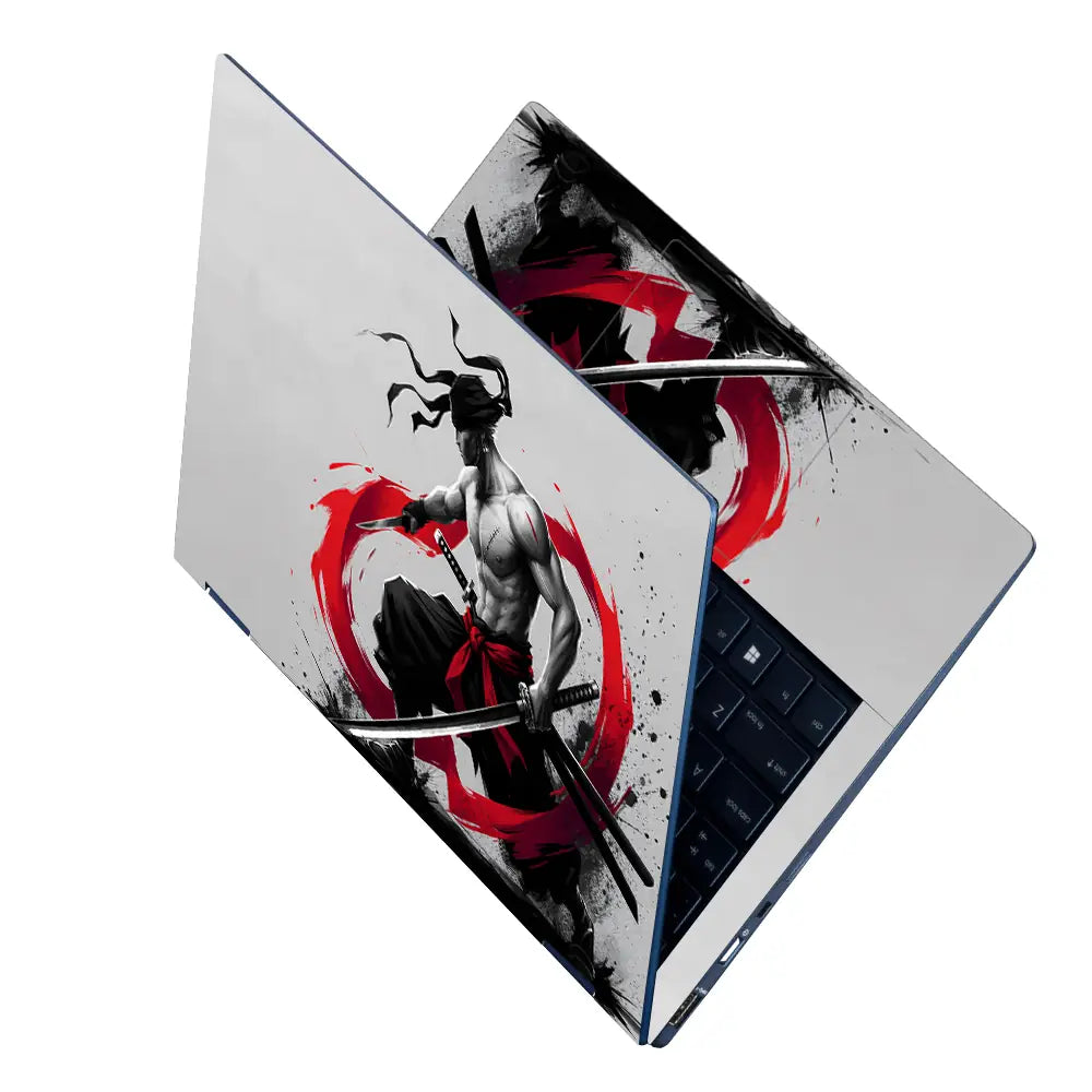 Dynamic Black And Red Samurai Warrior Laptop Skin - View 2