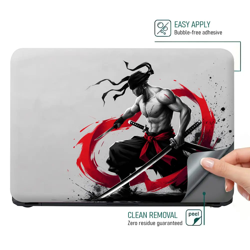 Dynamic Black And Red Samurai Warrior Laptop Skin - View 4