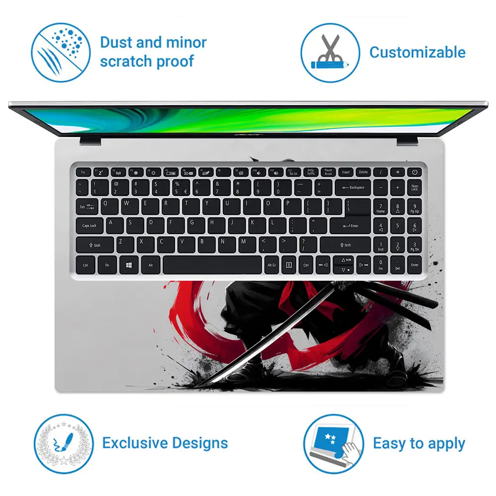 Dynamic Black And Red Samurai Warrior Laptop Skin - View 5
