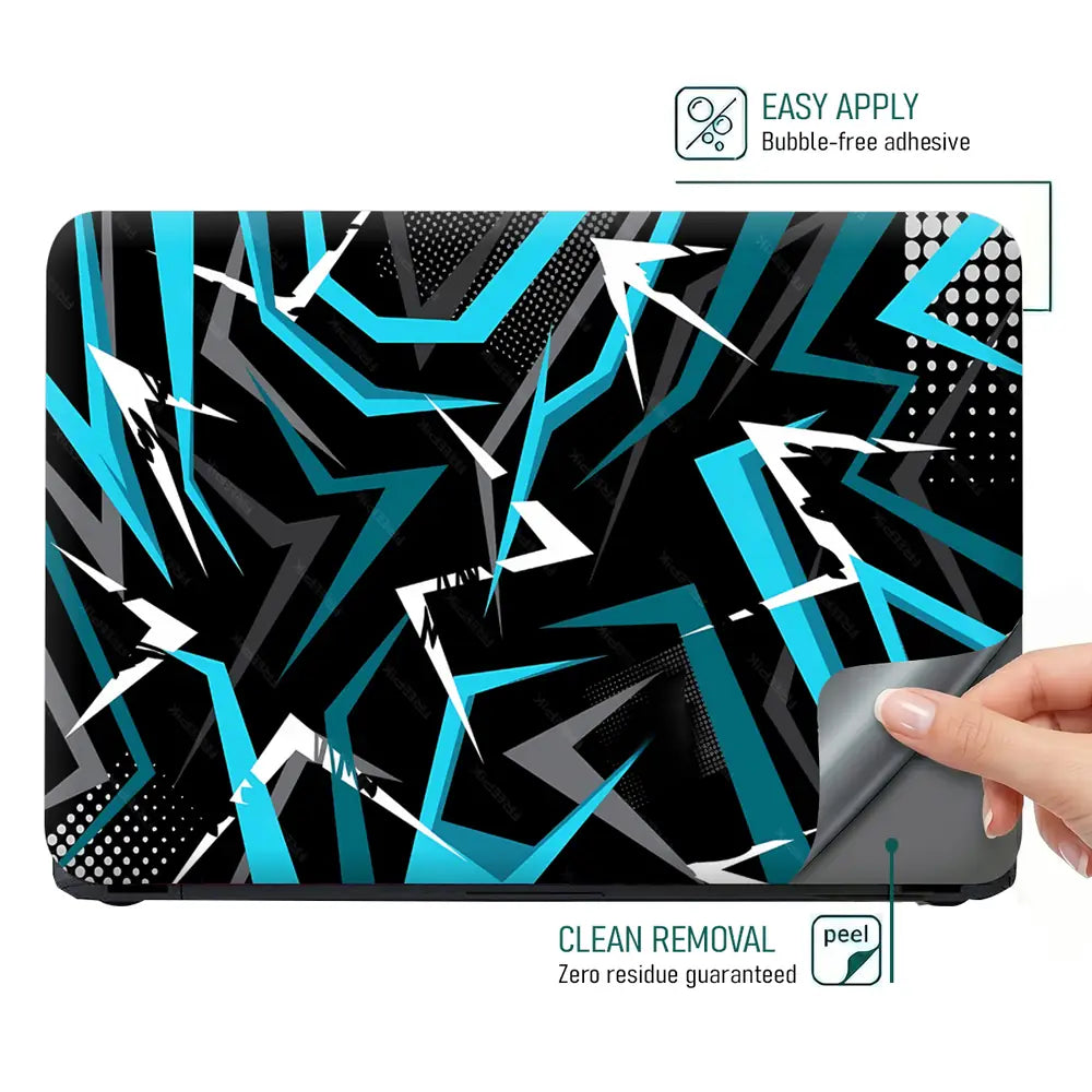 Dynamic Geometric Blue And Black Design Laptop Skin - View 4