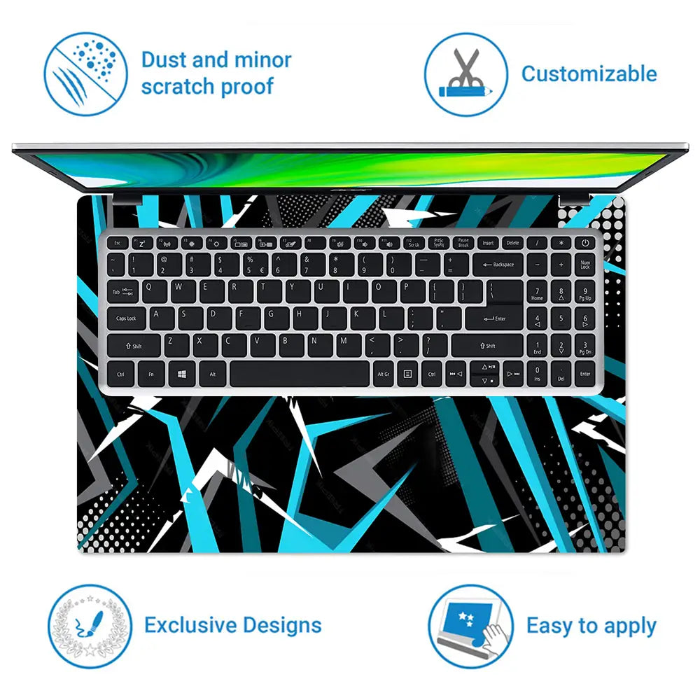 Dynamic Geometric Blue And Black Design Laptop Skin - View 5