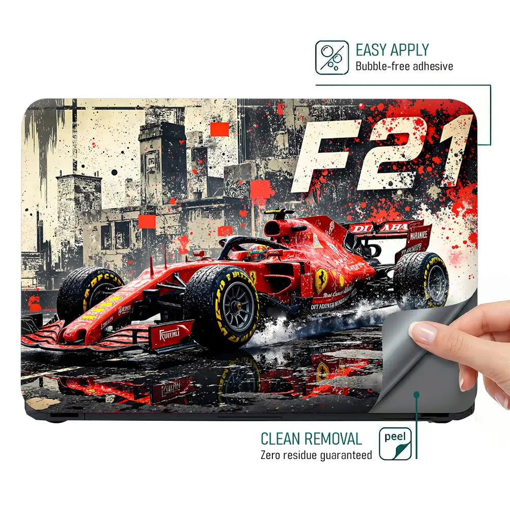 Dynamic Racing Car In Action Laptop Skin - View 4