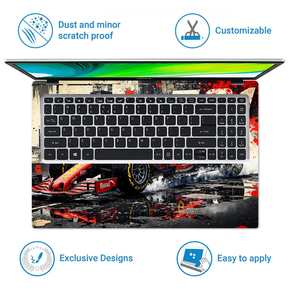 Dynamic Racing Car In Action Laptop Skin - View 5