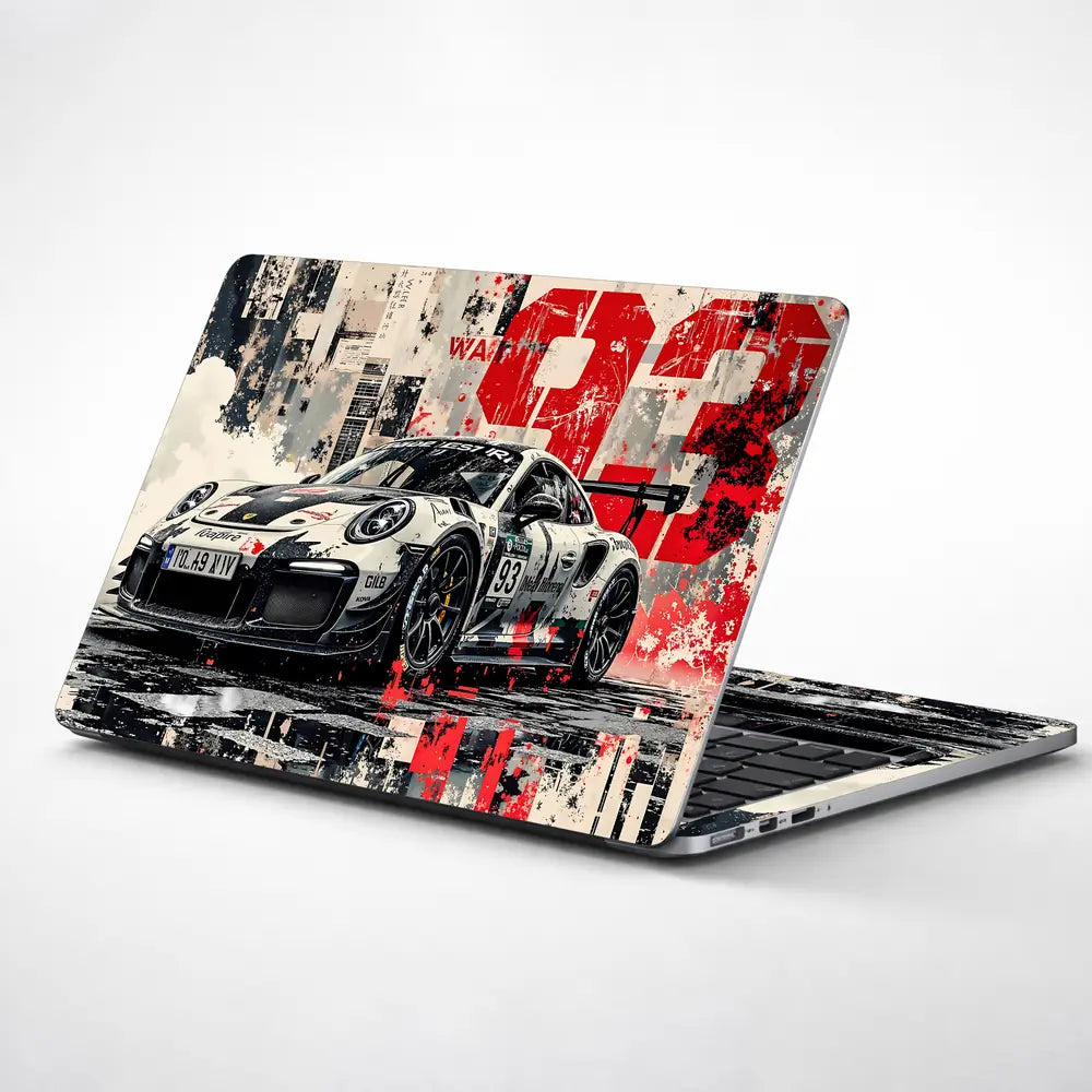 Dynamic Racing Car In Urban Style Laptop Skin - View 1