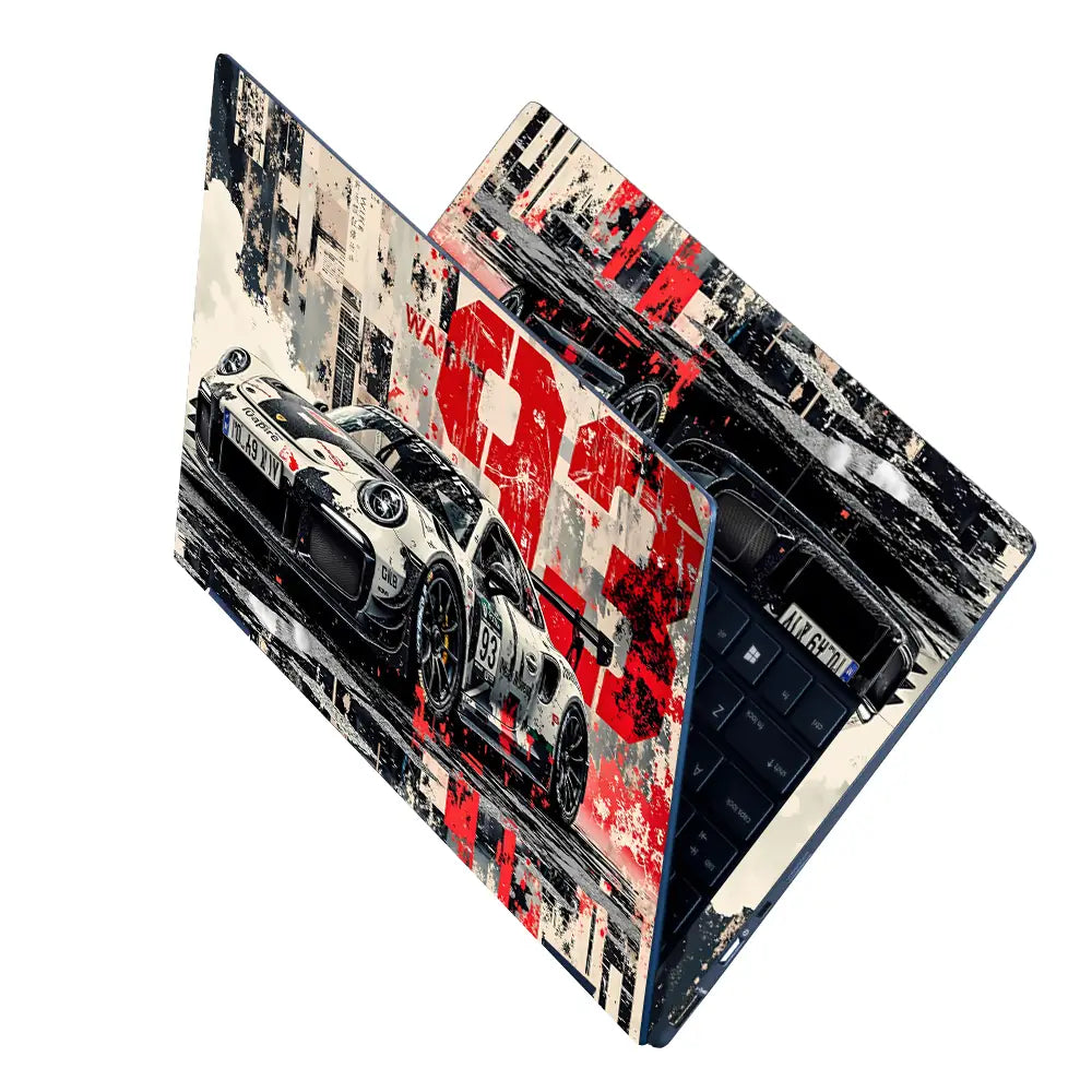 Dynamic Racing Car In Urban Style Laptop Skin - View 2