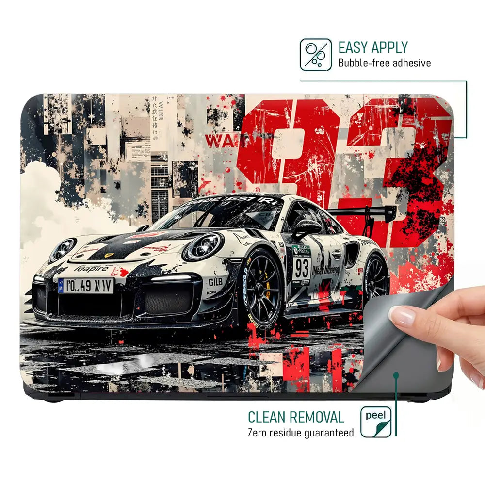 Dynamic Racing Car In Urban Style Laptop Skin - View 4