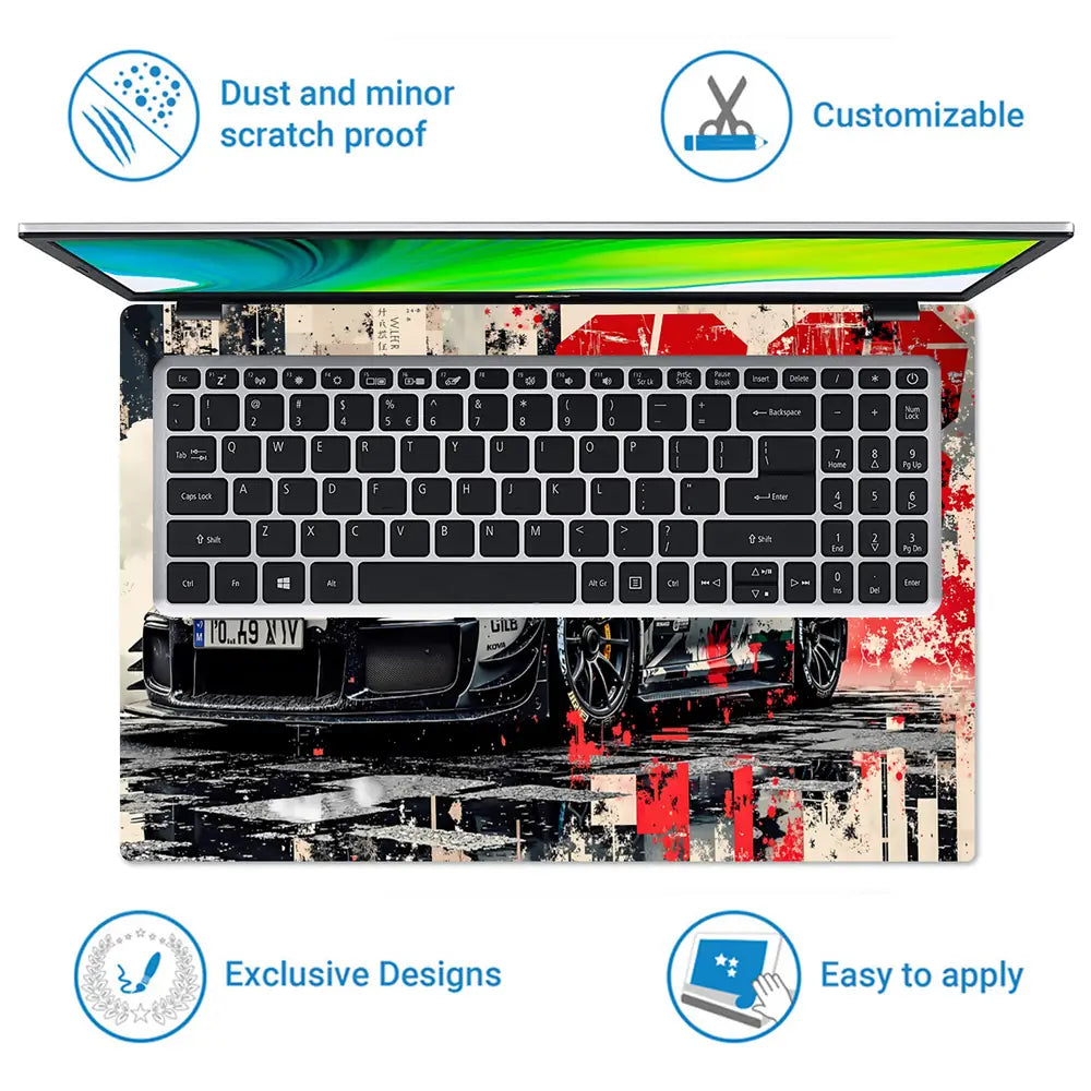 Dynamic Racing Car In Urban Style Laptop Skin - View 5