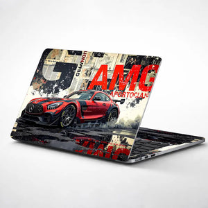 Dynamic Racing Car Red Black Art Laptop Skin - View 1