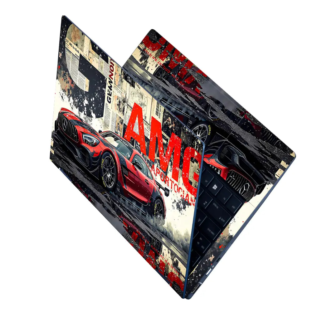 Dynamic Racing Car Red Black Art Laptop Skin - View 2