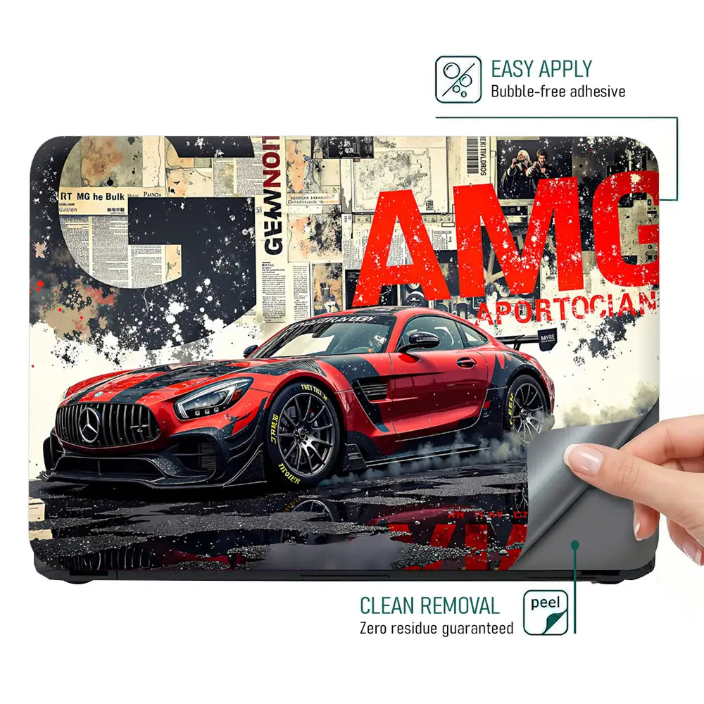 Dynamic Racing Car Red Black Art Laptop Skin - View 4