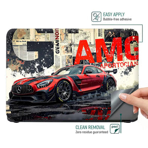 Dynamic Racing Car Red Black Art Laptop Skin - View 4