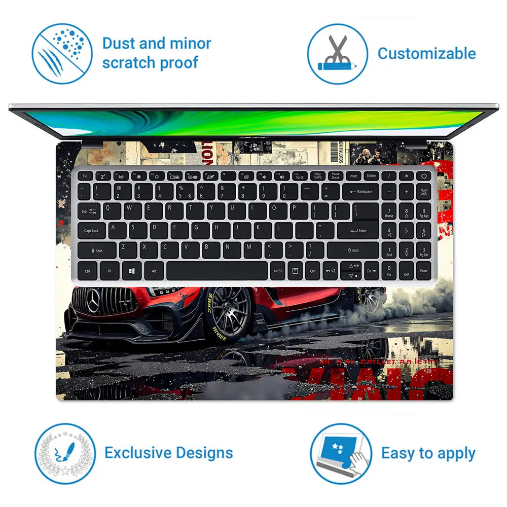 Dynamic Racing Car Red Black Art Laptop Skin - View 5