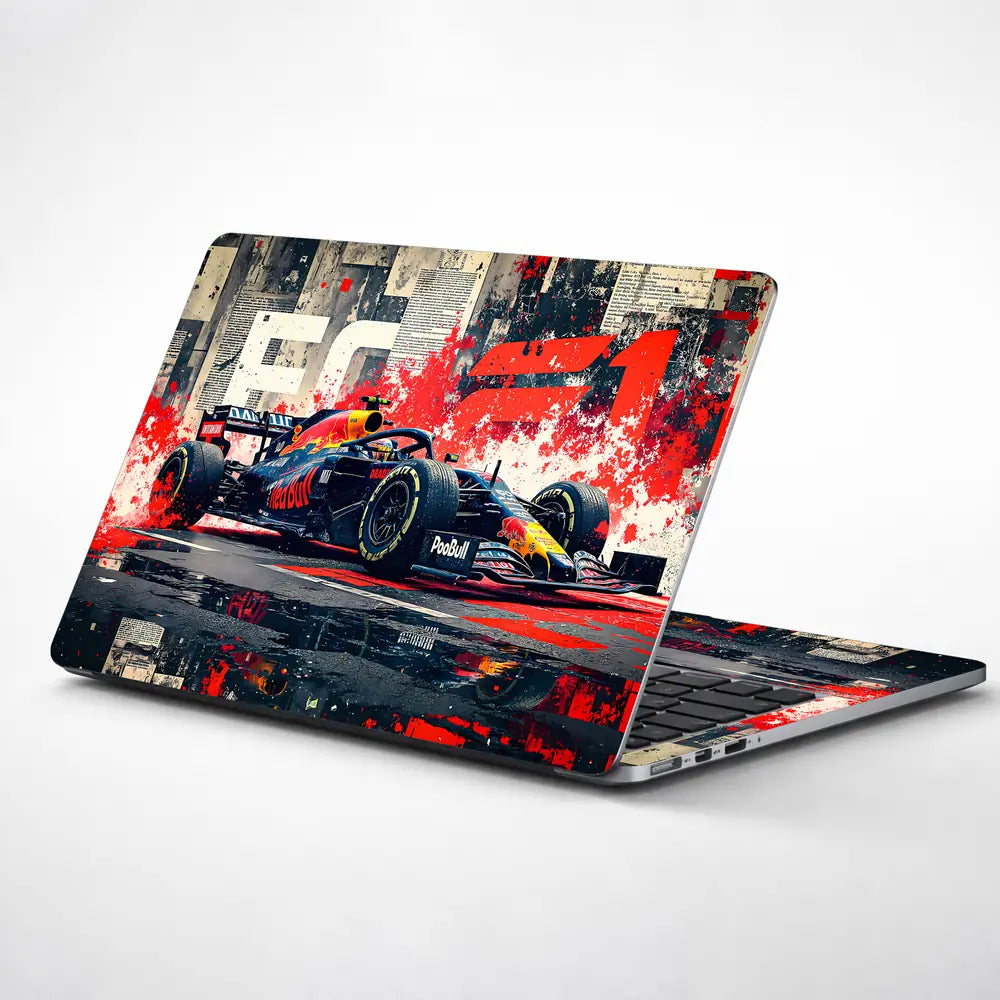 Dynamic Racing Car Red Splash Art Laptop Skin - View 1