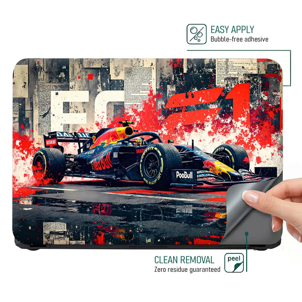 Dynamic Racing Car Red Splash Art Laptop Skin - View 4