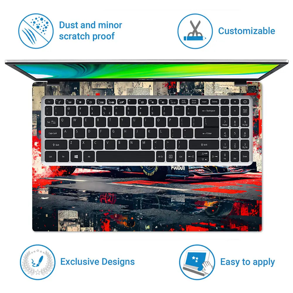 Dynamic Racing Car Red Splash Art Laptop Skin - View 5