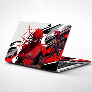 Dynamic Superhero Action Red Black White Laptop Skin - View 1