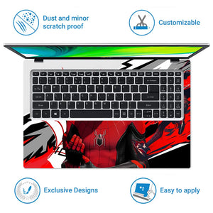 Dynamic Superhero Action Red Black White Laptop Skin - View 5