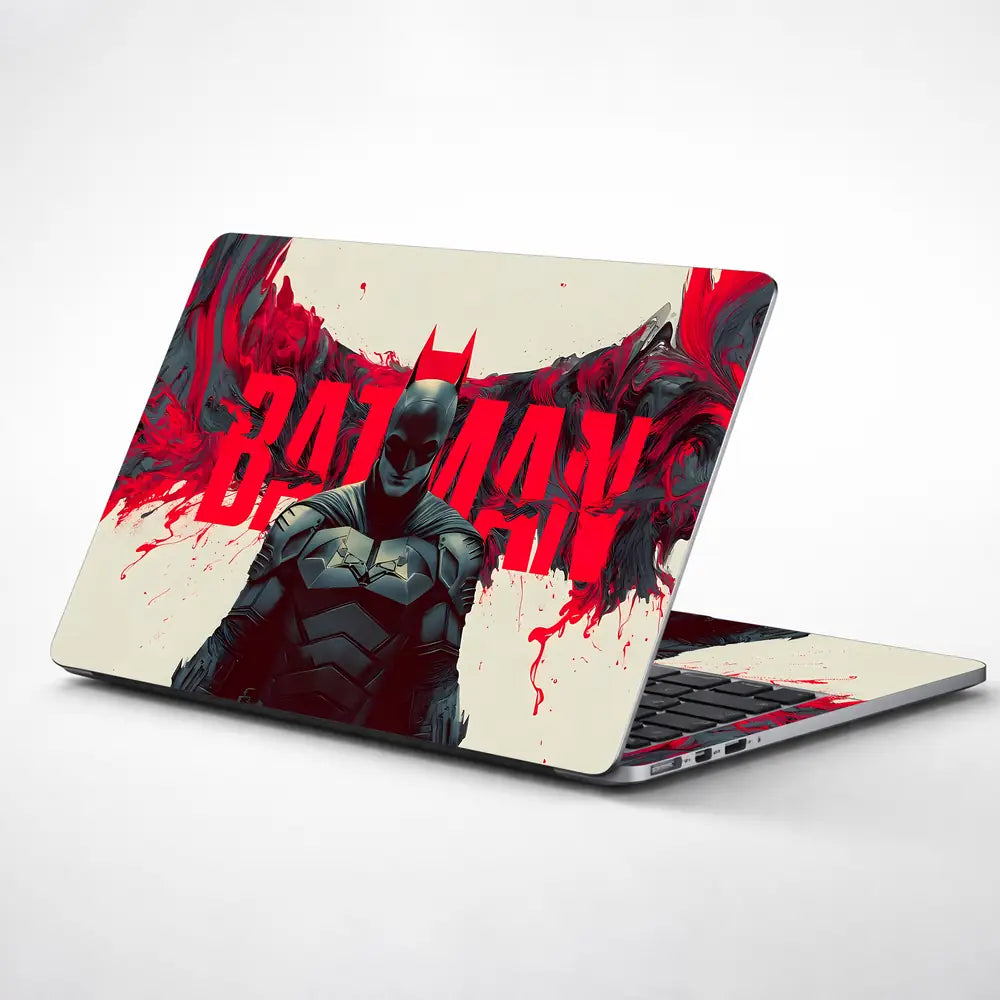Dynamic Superhero Batman Red Swirls Laptop Skin - View 1