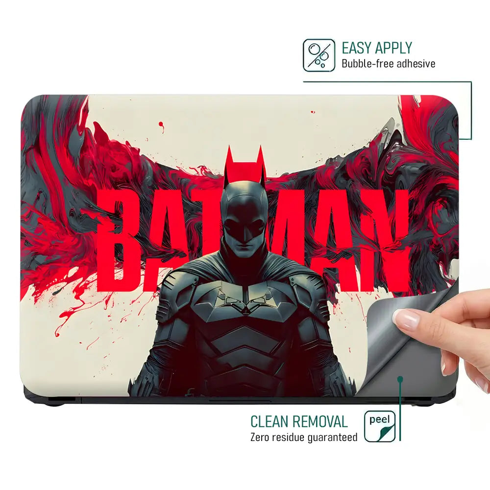 Dynamic Superhero Batman Red Swirls Laptop Skin - View 4