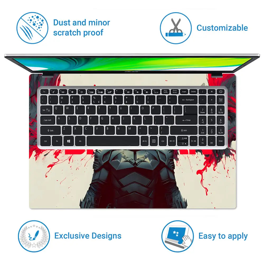 Dynamic Superhero Batman Red Swirls Laptop Skin - View 5