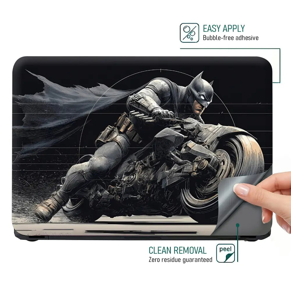 Dynamic Superhero Batman Riding Motorcycle Laptop Skin - View 4