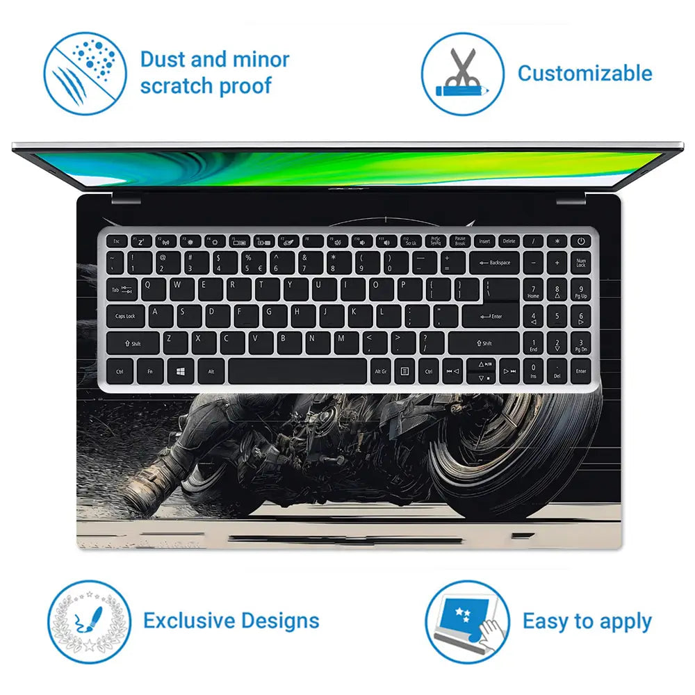 Dynamic Superhero Batman Riding Motorcycle Laptop Skin - View 5