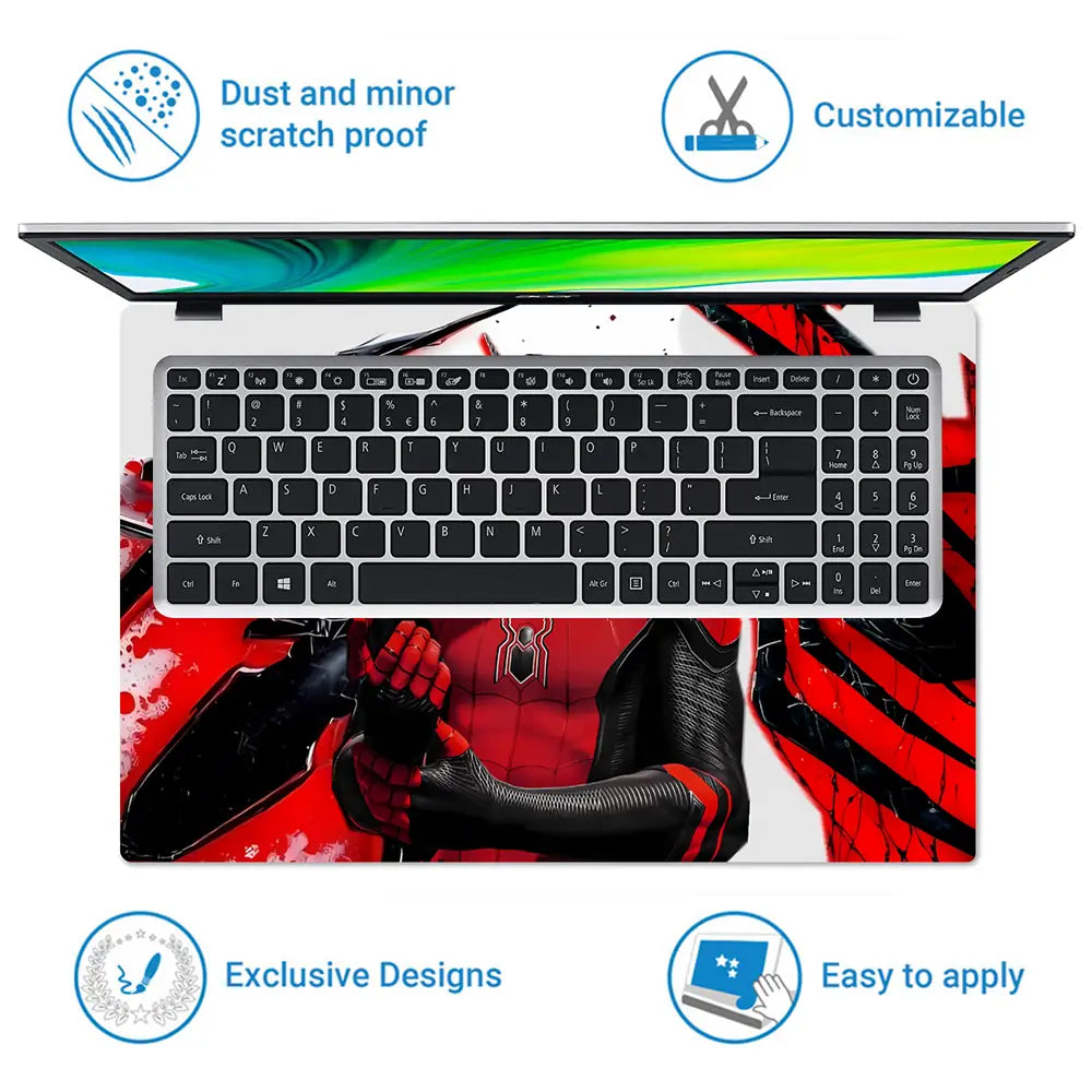Dynamic Superhero Spider-man Red Action Laptop Skin - View 5