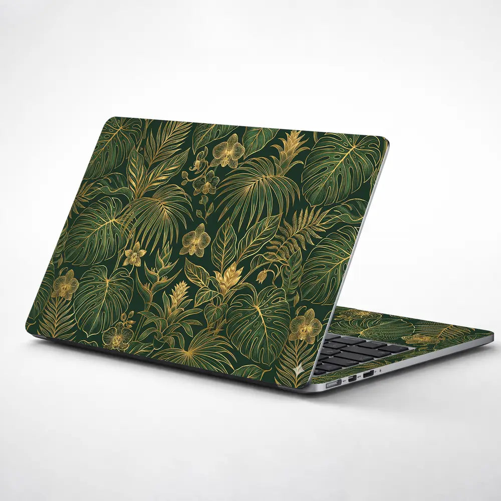 Elegant Tropical Leaves In Gold Laptop Skin - View 1