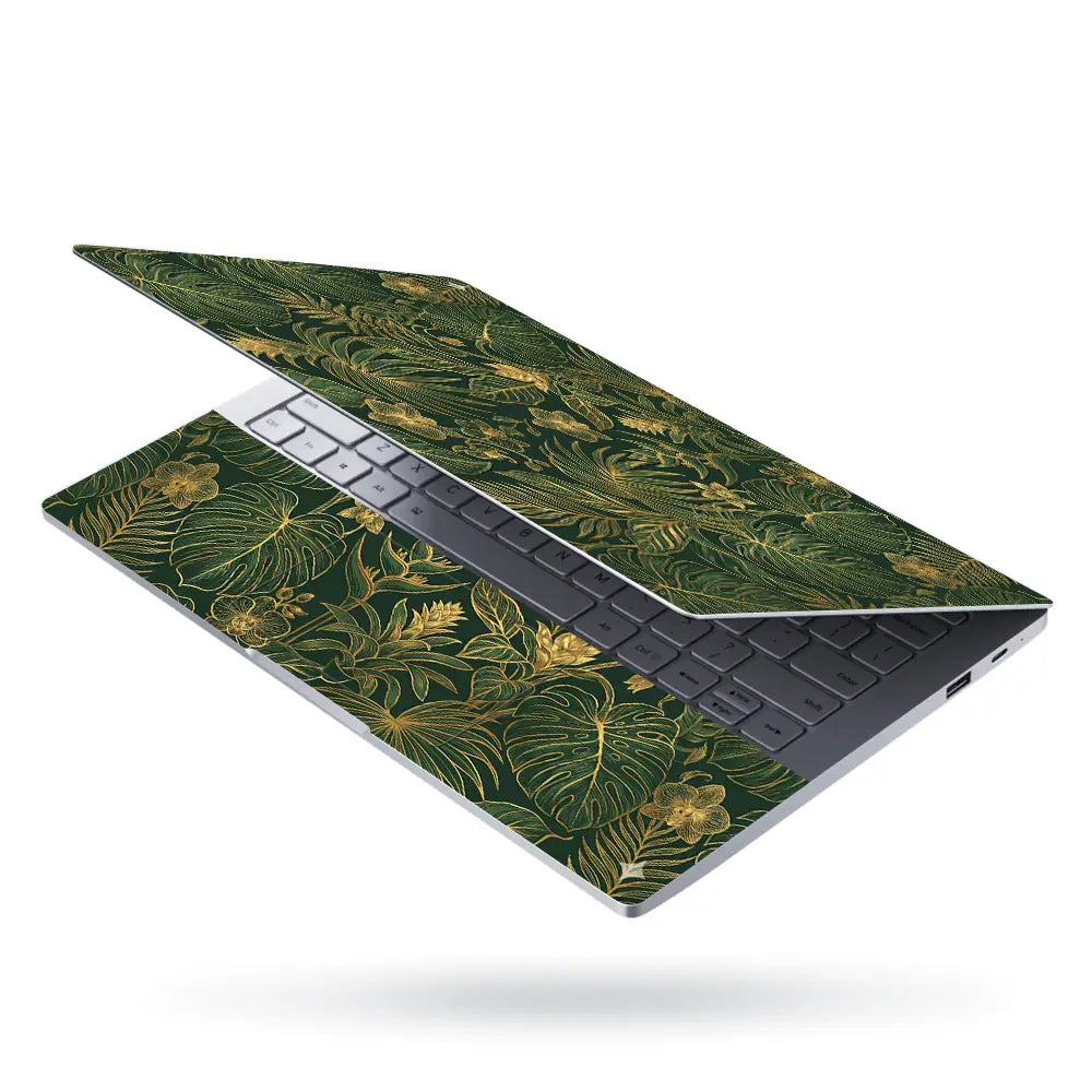 Elegant Tropical Leaves In Gold Laptop Skin - View 3