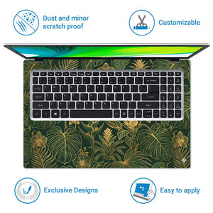 Elegant Tropical Leaves In Gold Laptop Skin - View 5