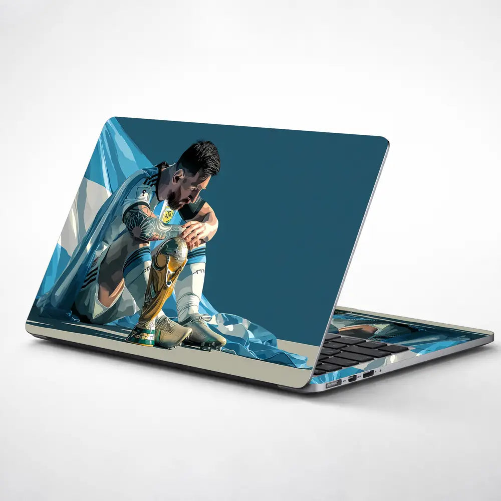 Emotional Soccer Legend With Trophy Laptop Skin - View 1