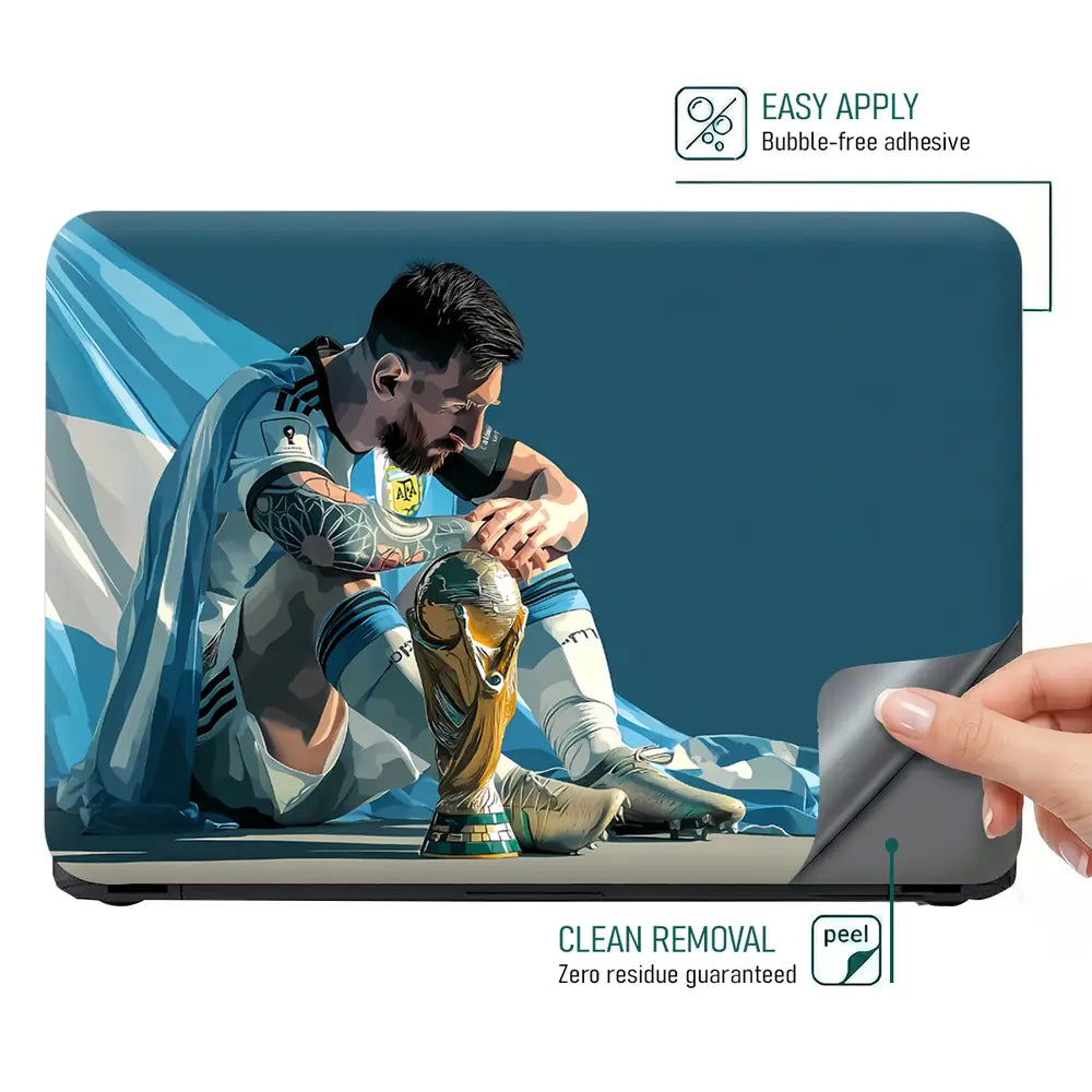 Emotional Soccer Legend With Trophy Laptop Skin - View 4