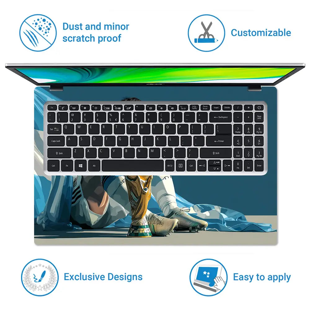 Emotional Soccer Legend With Trophy Laptop Skin - View 5