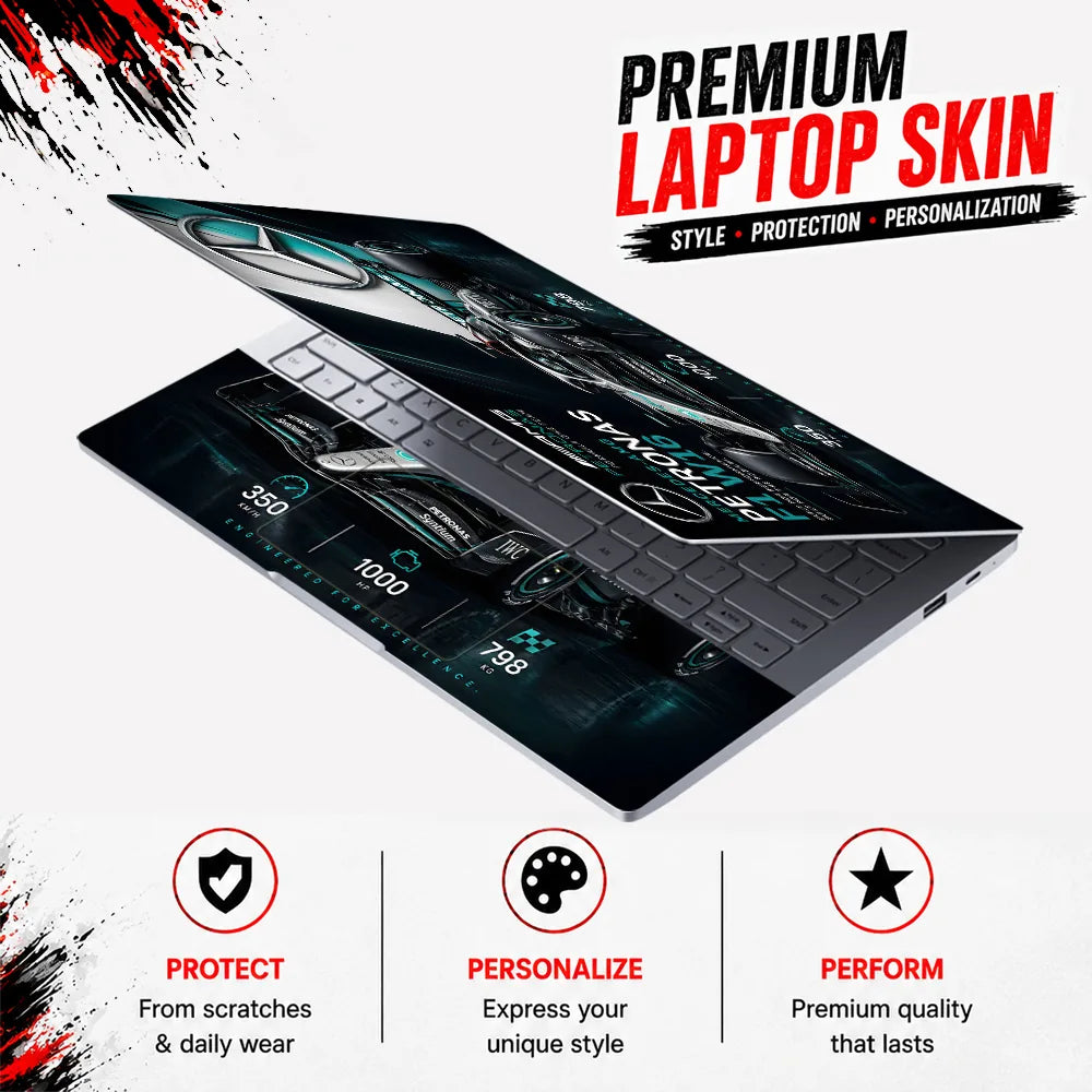 F1 Mercedes W16 Stats Podium Laptop Skin - View 3
