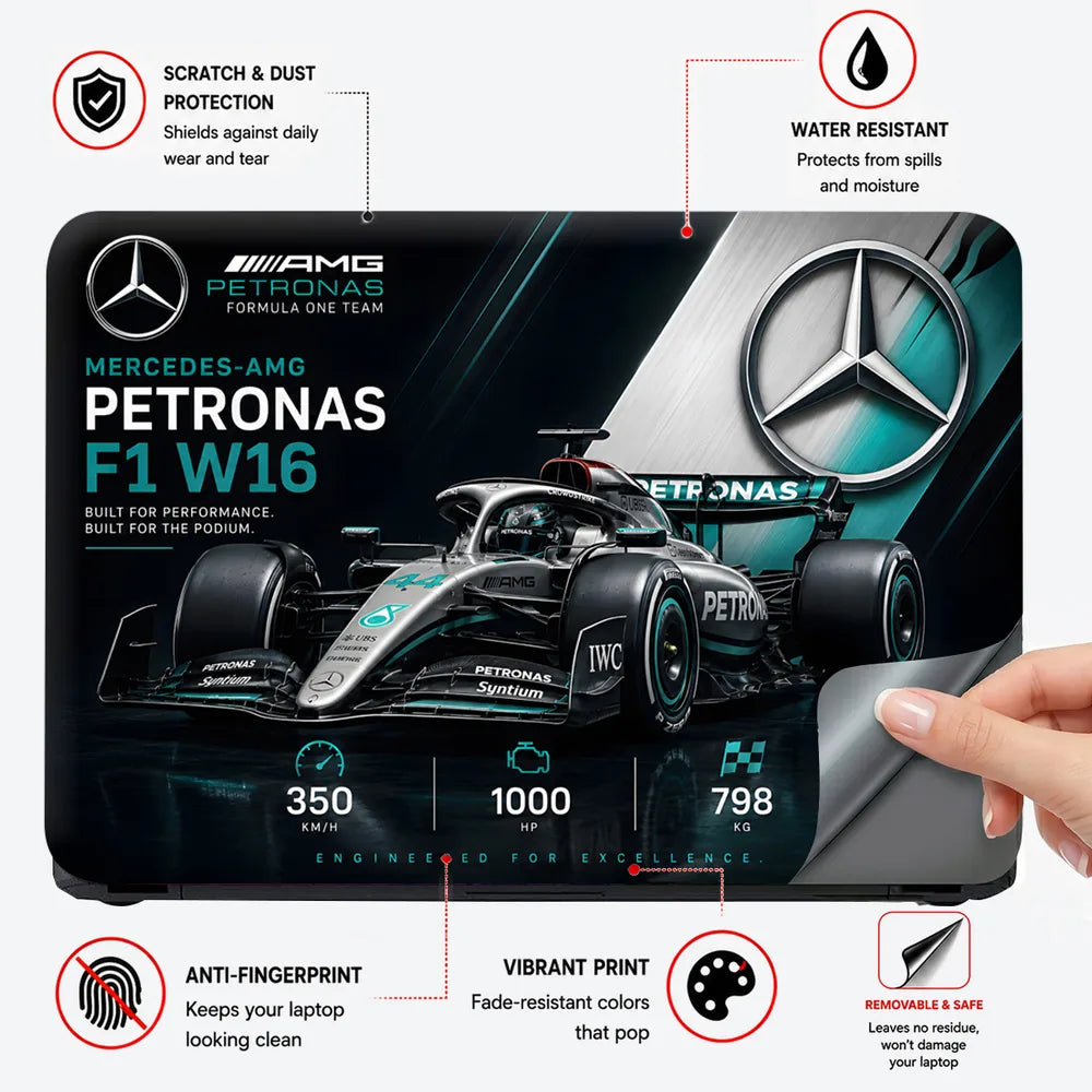 F1 Mercedes W16 Stats Podium Laptop Skin - View 4