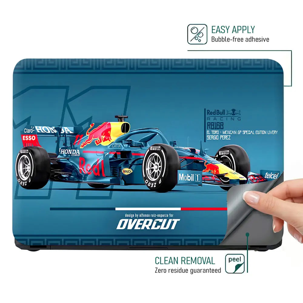 F1 Red Bull Neon Style Race Car Laptop Skin - View 4