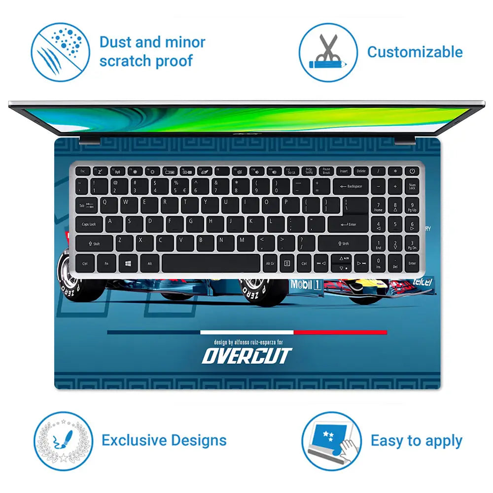 F1 Red Bull Neon Style Race Car Laptop Skin - View 5