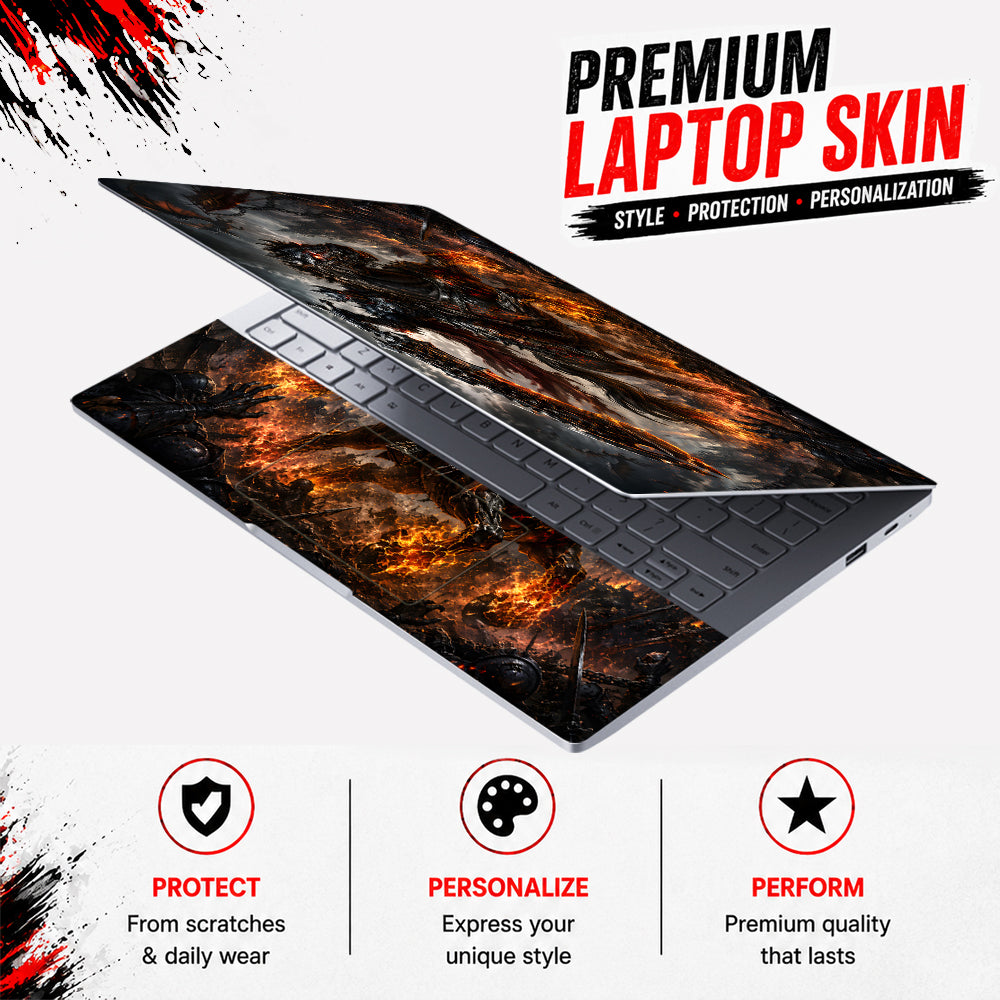 Fantasy Apocalypse Horseman Flaming Sword Laptop Skin - View 3