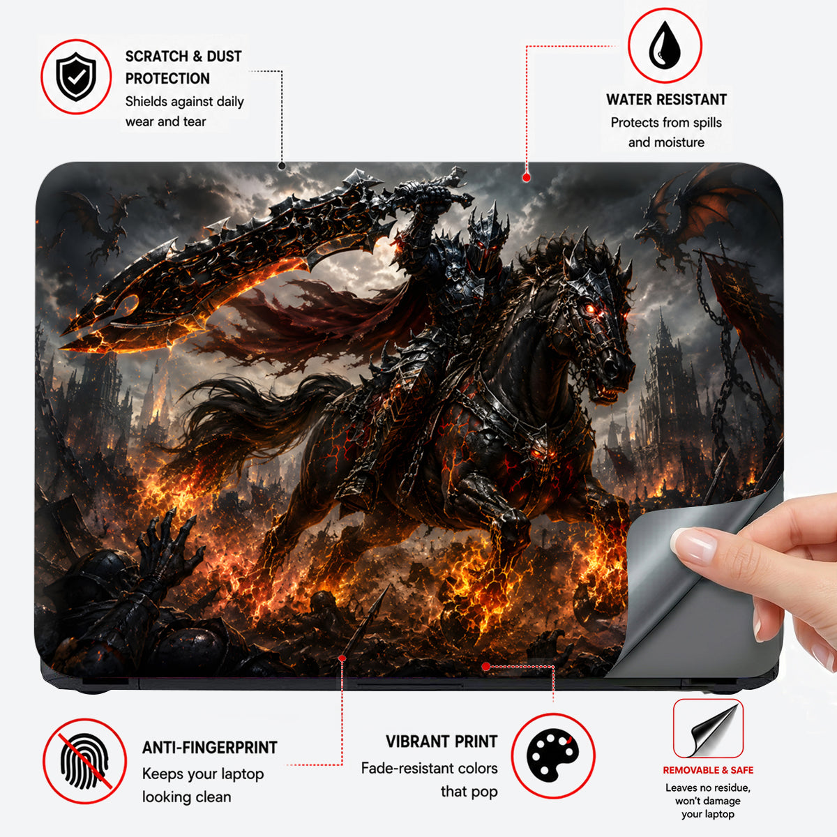Fantasy Apocalypse Horseman Flaming Sword Laptop Skin - View 4