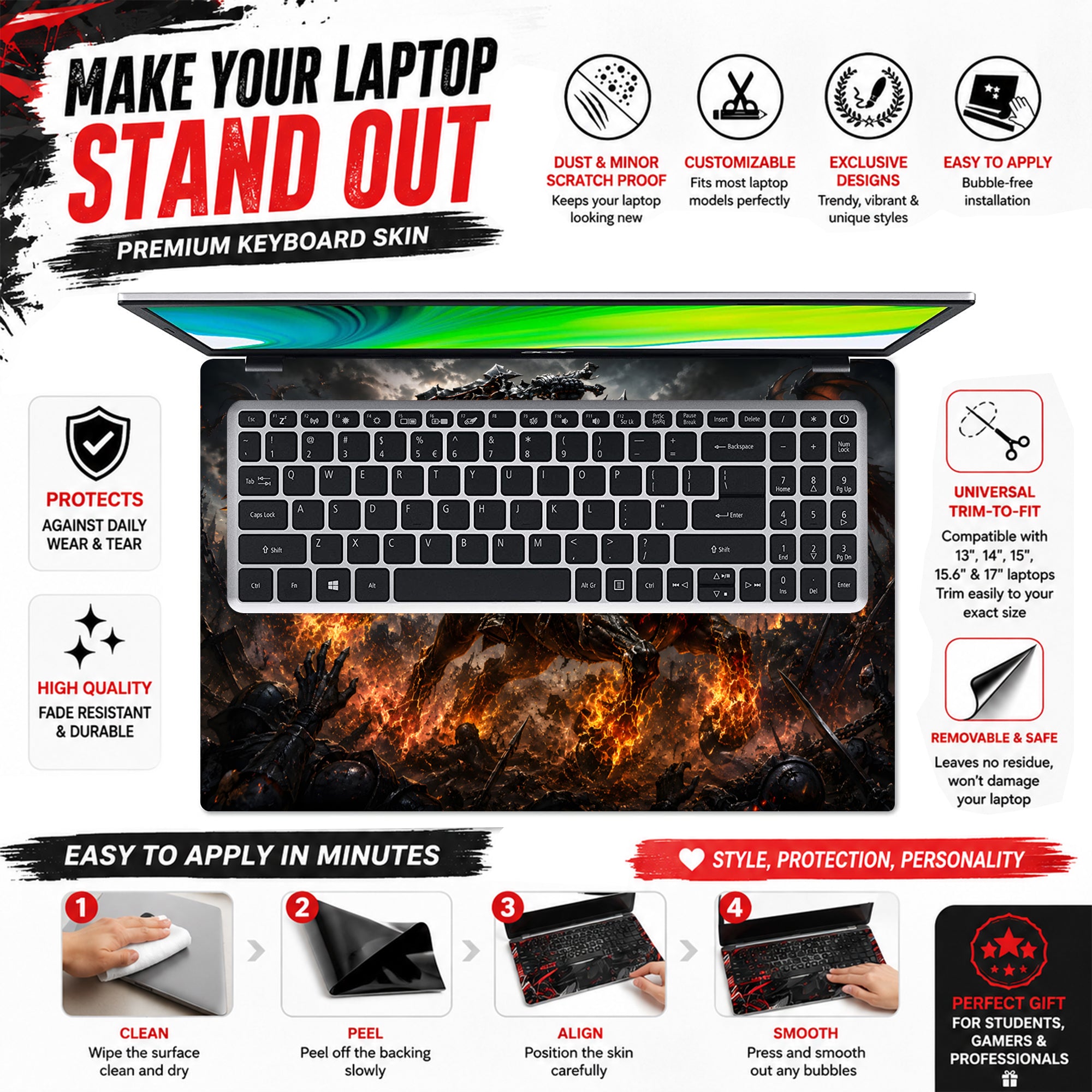 Fantasy Apocalypse Horseman Flaming Sword Laptop Skin - View 5