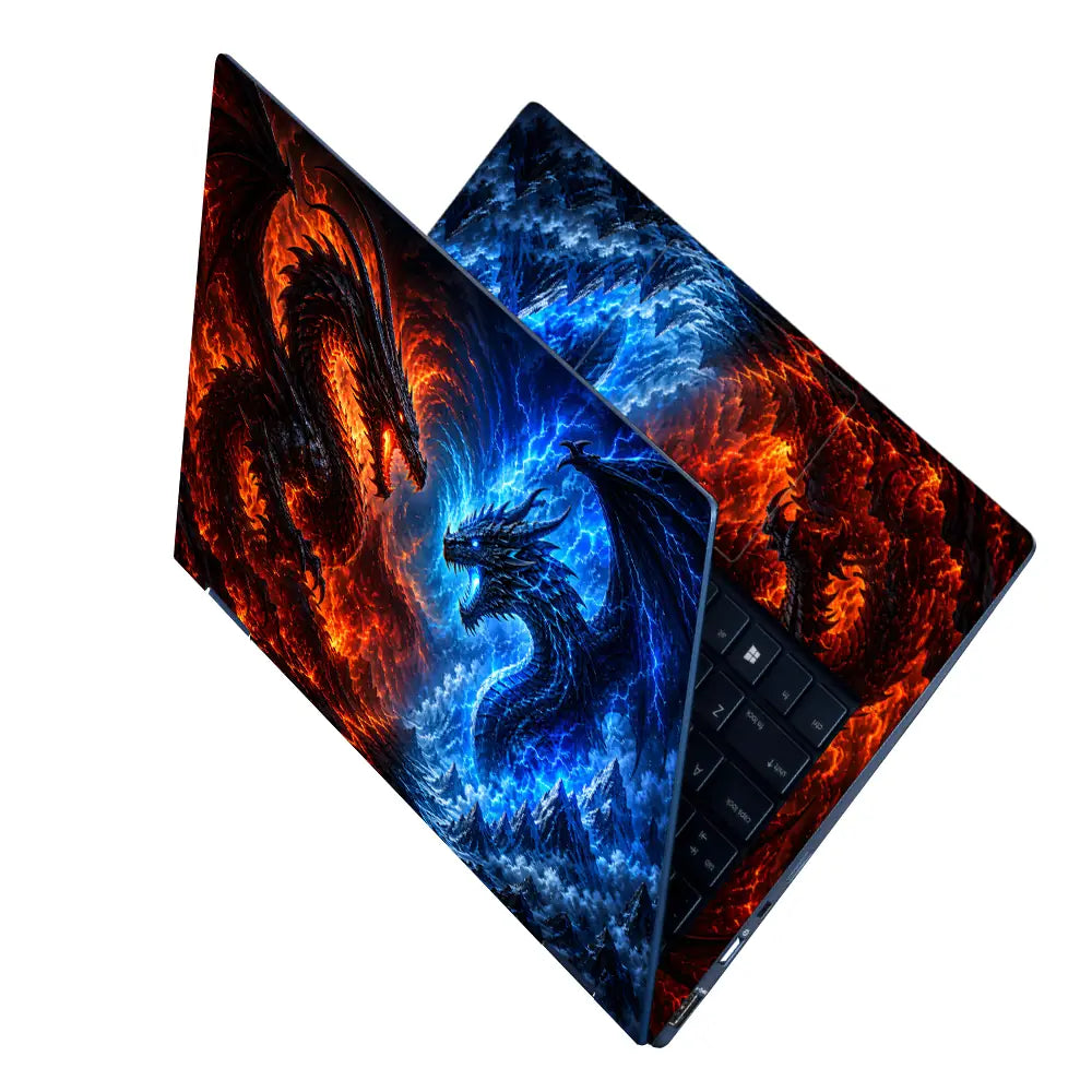 Fantasy Dragon Fire Ice Battle Laptop Skin - View 2