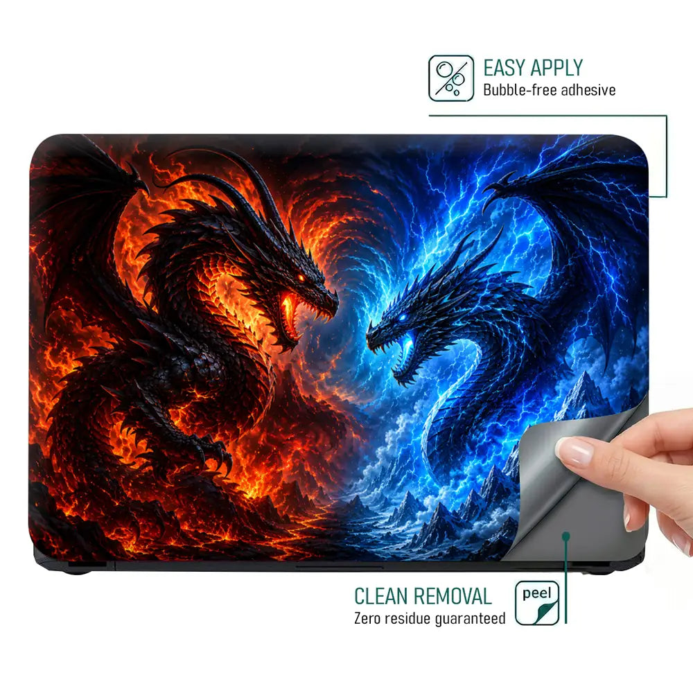 Fantasy Dragon Fire Ice Battle Laptop Skin - View 4