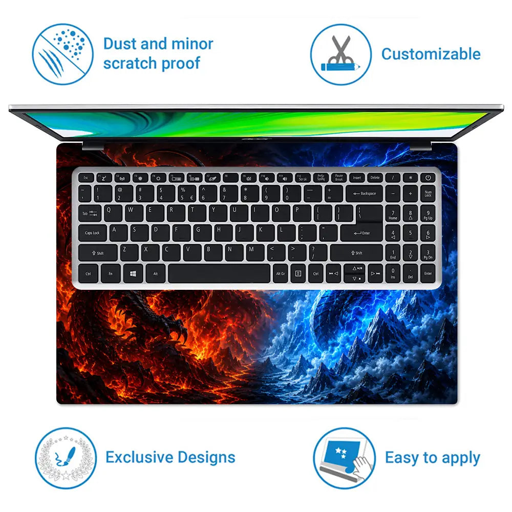 Fantasy Dragon Fire Ice Battle Laptop Skin - View 5