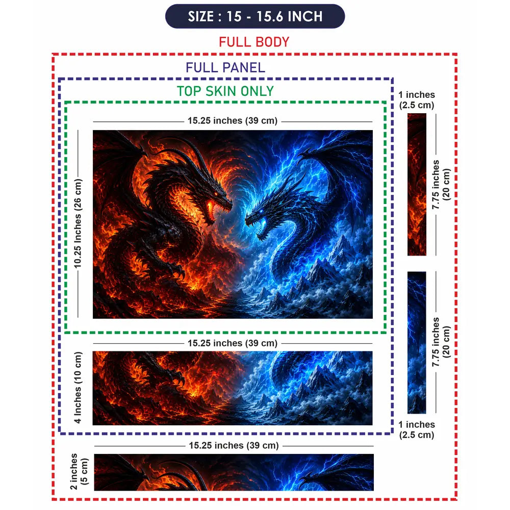 Fantasy Dragon Fire Ice Battle Laptop Skin - View 8