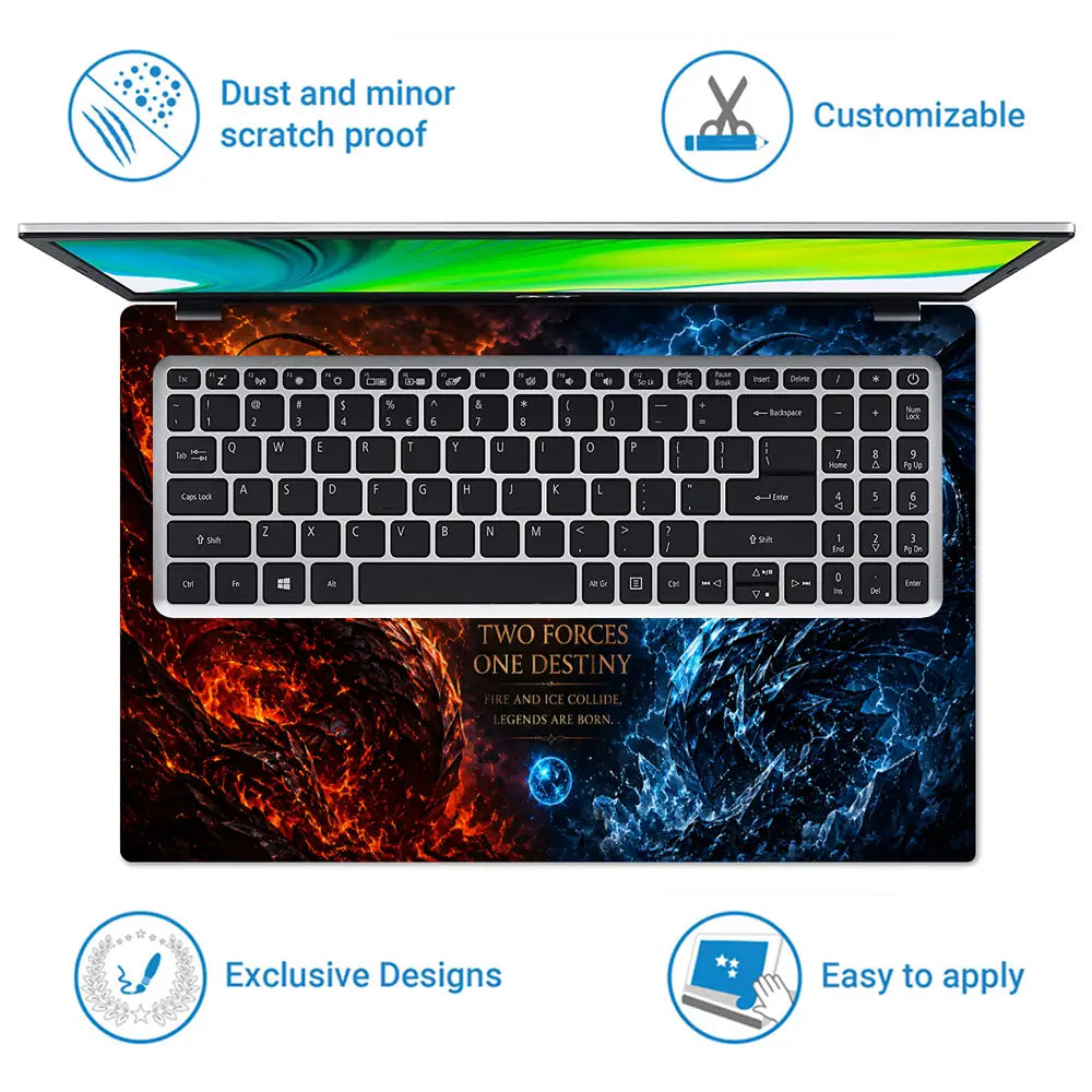Fantasy Dragon Fire Ice Close Up Laptop Skin - View 5