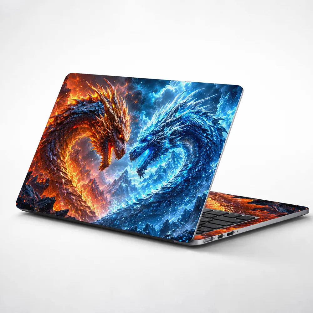Fantasy Dragons Fire Ice Duel Laptop Skin - View 1