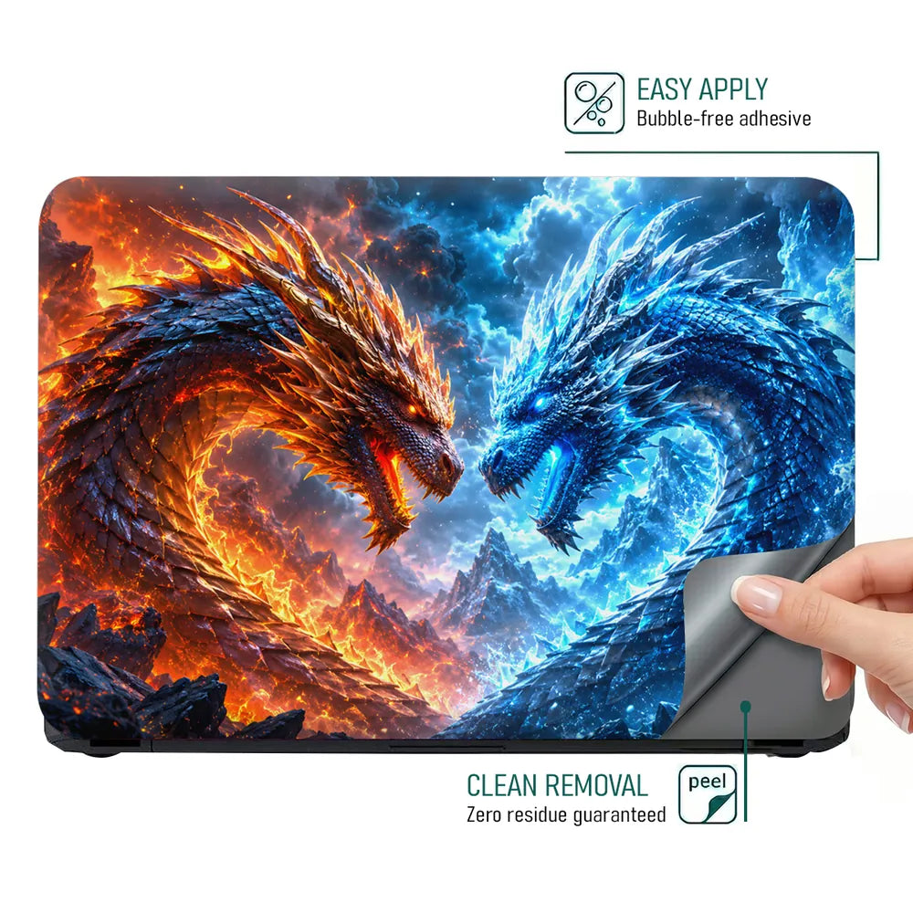 Fantasy Dragons Fire Ice Duel Laptop Skin - View 4
