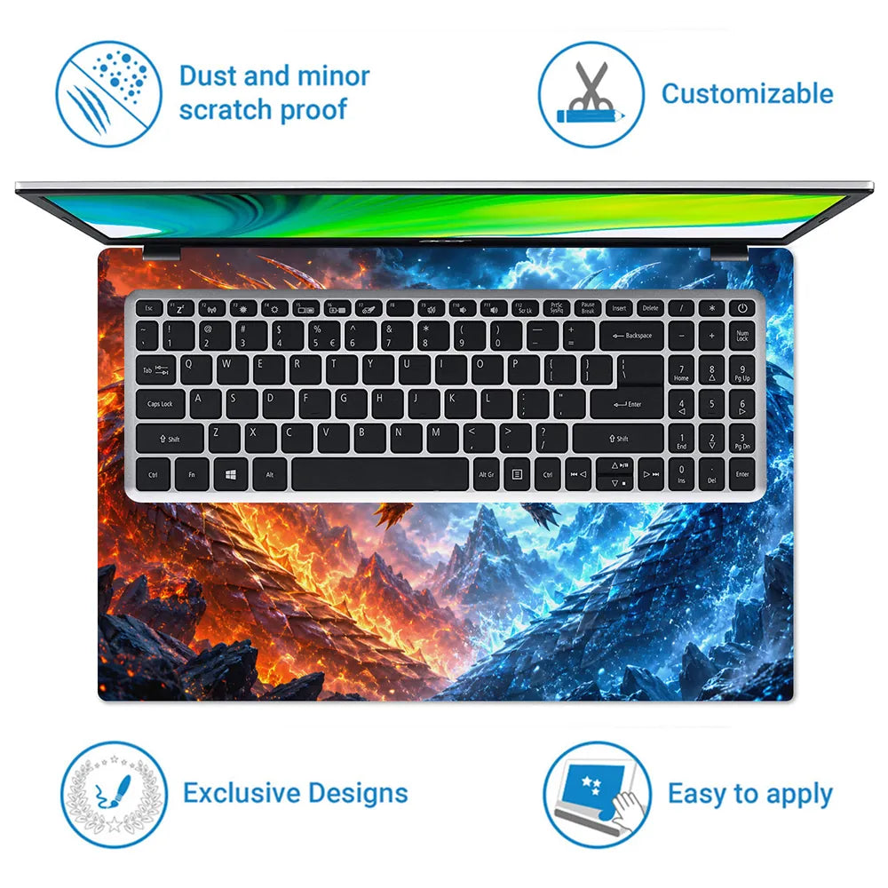 Fantasy Dragons Fire Ice Duel Laptop Skin - View 5