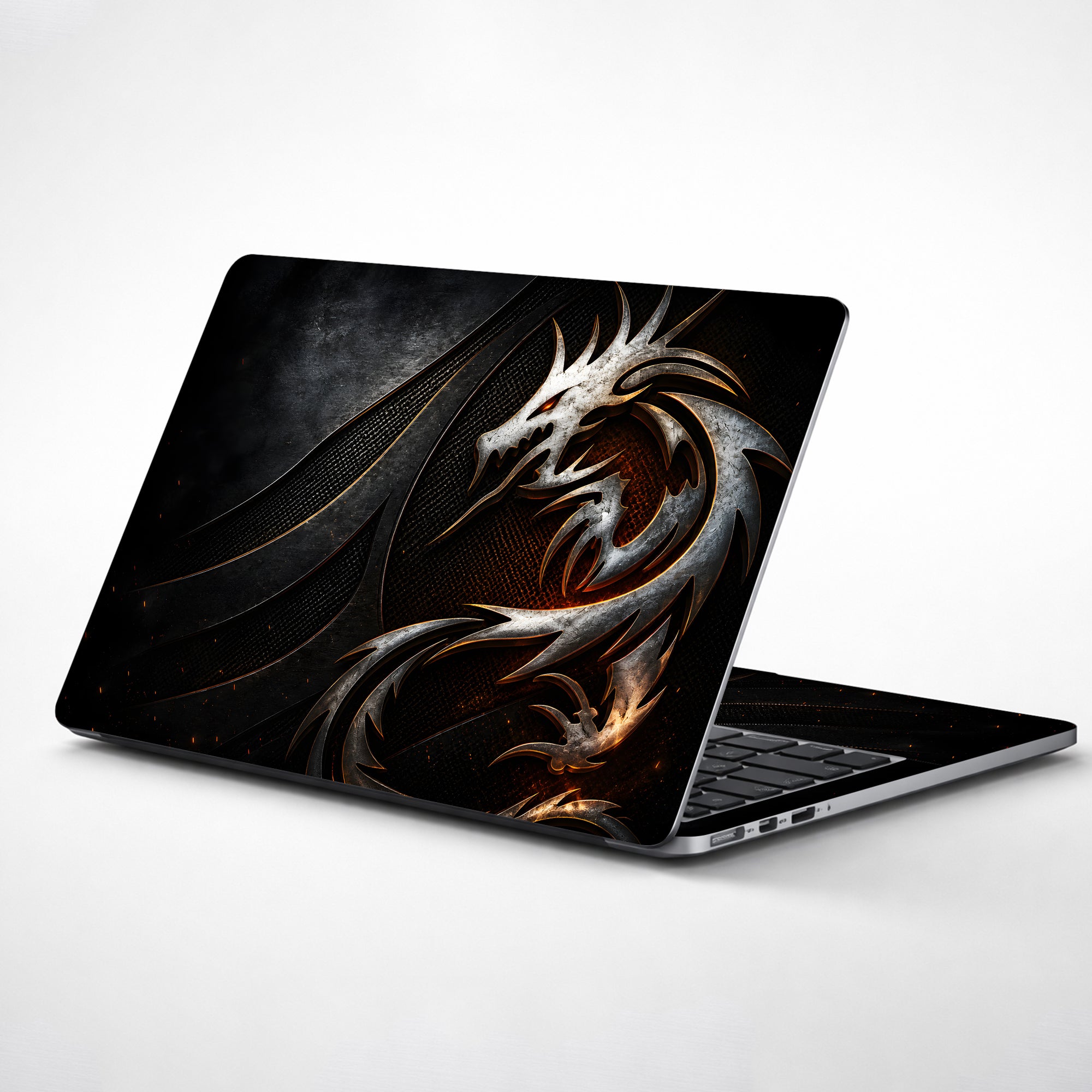 Fantasy Dragons Metallic Steel Dragon on Industrial Mesh Laptop Skin - View 1