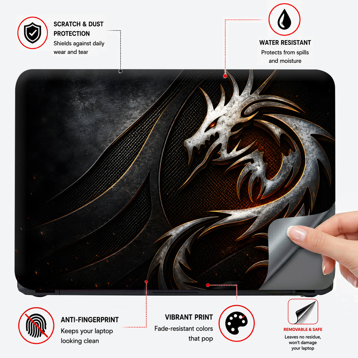 Fantasy Dragons Metallic Steel Dragon on Industrial Mesh Laptop Skin - View 4